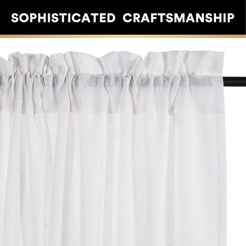 PrinceDeco Linen Curtains for Bedroom Living Room, Light Filtering Farmhouse Curtains 84 inches Long 2 Panels Set Burlap Look Farmhouse Country Decor(Off White, 52" W x 84" L) - Image 3